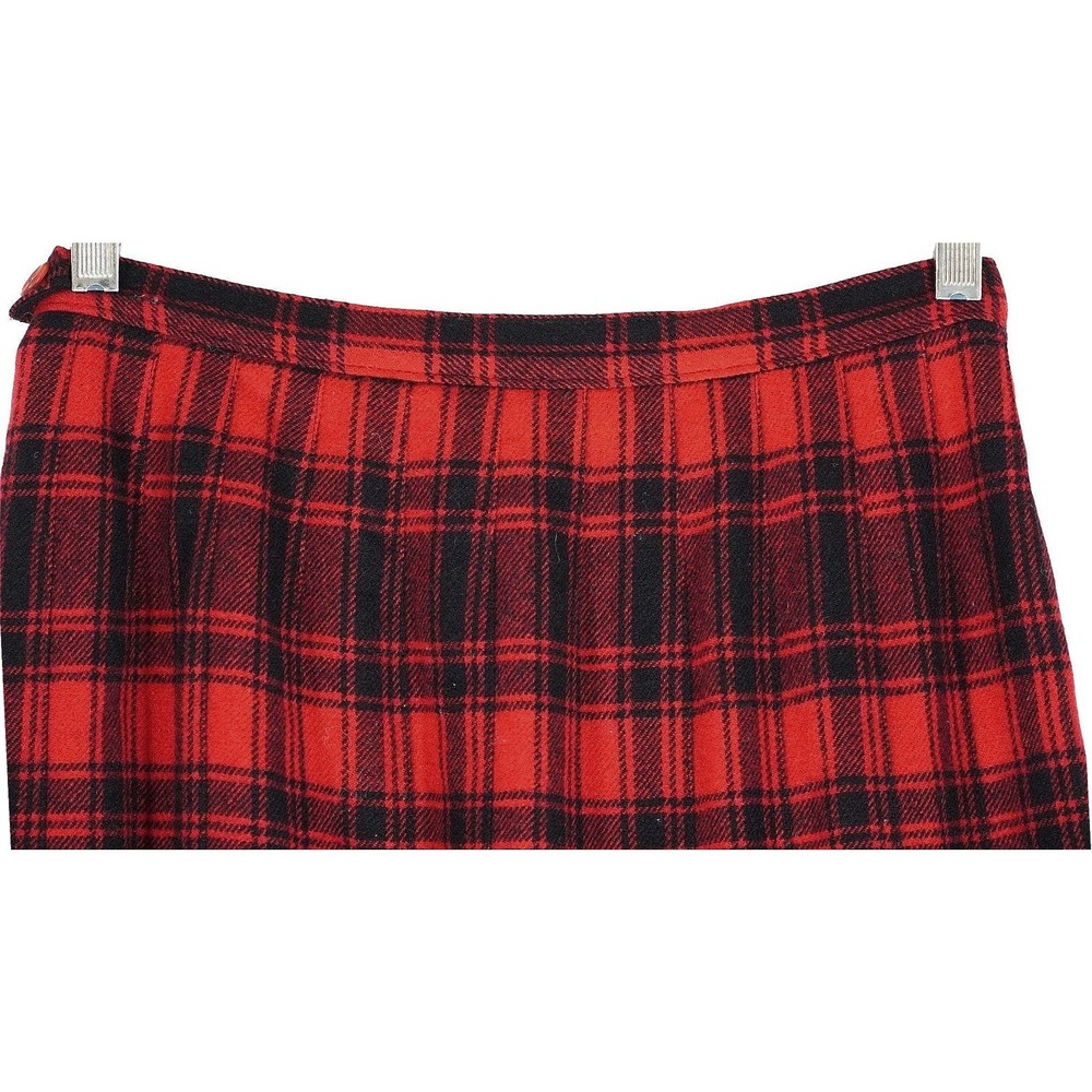 Vtg Pendleton Plaid Pleated Midi‎ Skirt Women Size 12 Red Black Wool Turnabout - Picture 7 of 8